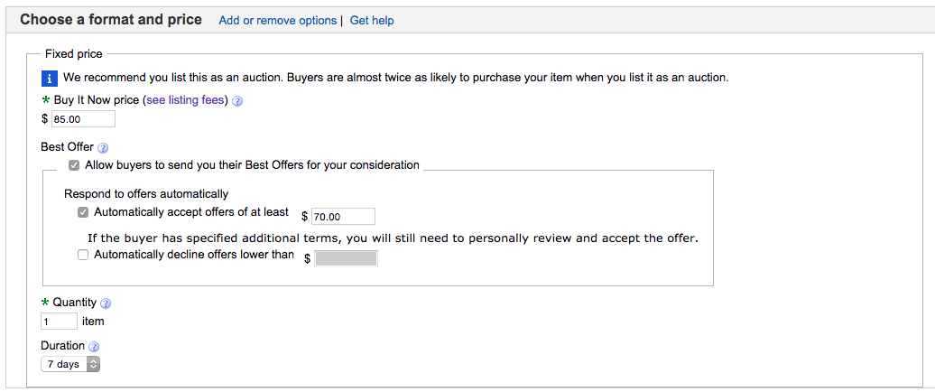 Using best offer option on ebay