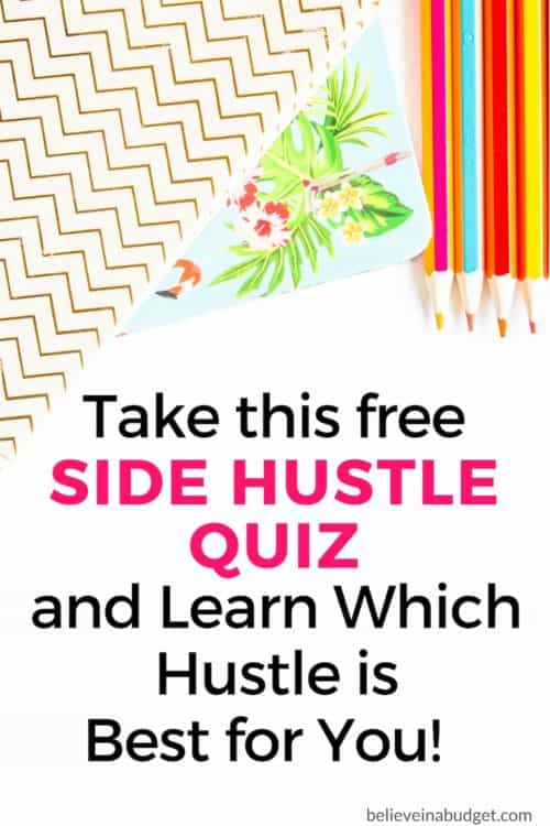Start a side hustle! Do you want to start a side hustle, but aren't sure how much time and energy to invest in earning extra income? This 5 question quiz will help you determine what type of side hustle to have. This quiz is perfect is you are trying to decide how much money you want to earn per month! 