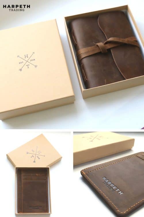 Leather sketchbook and leather wallet make the perfect gift! Made with 100% genuine leather and packaged in a beautiful gift box, these gifts are perfect for anyone for a special occasion.